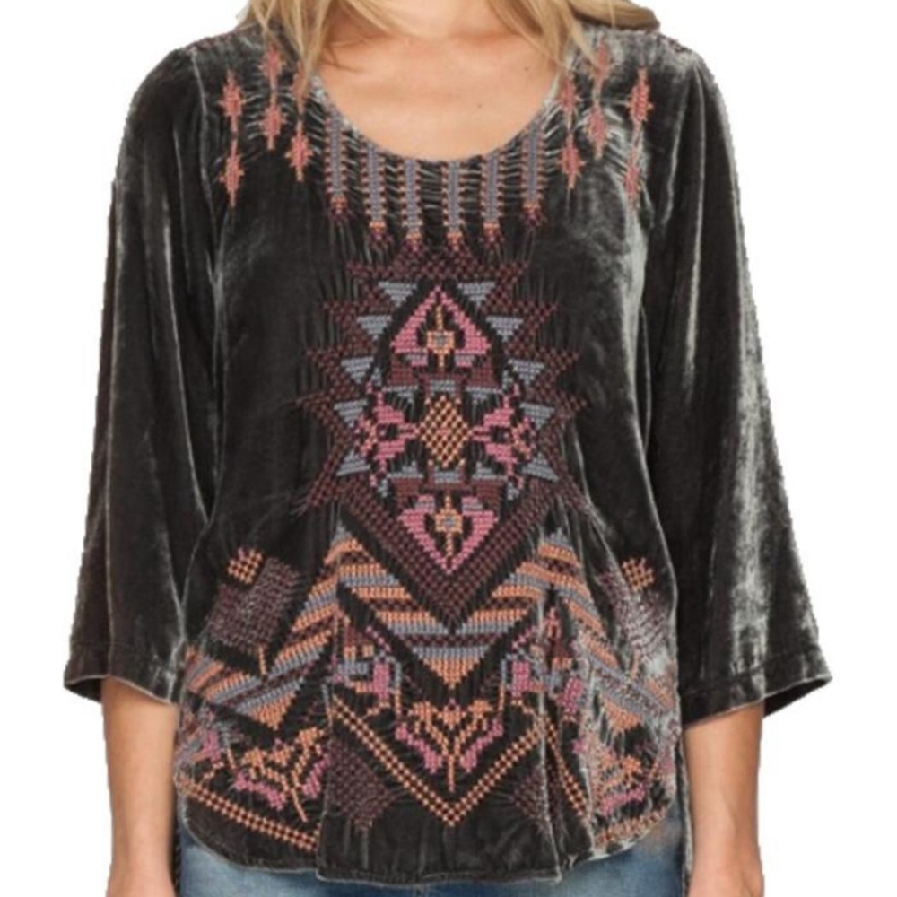 Johnny Was Velvet Silk Blend Blouse